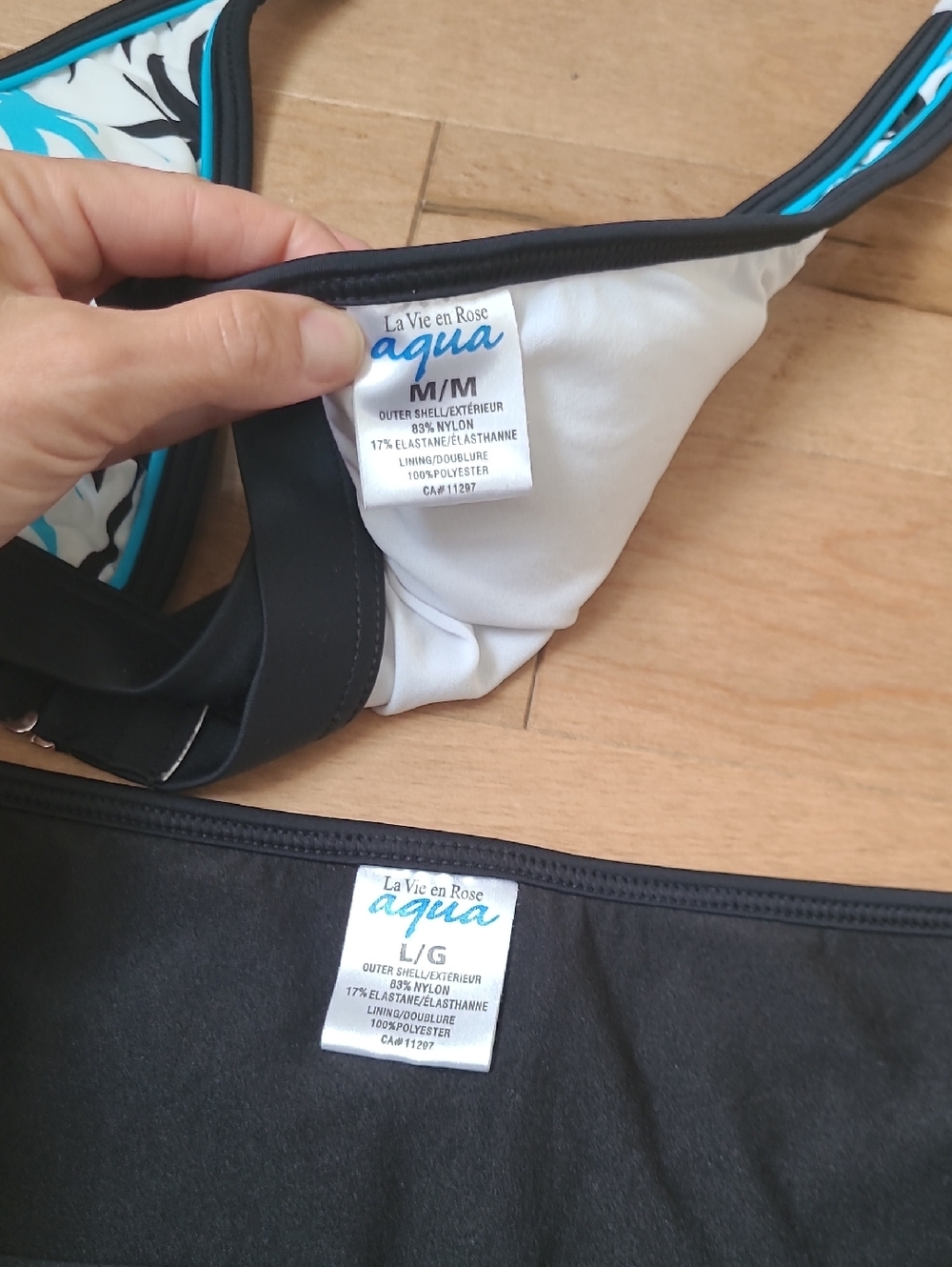 Aqua Bikini Black Blue Tropical Palm Trees Top Sz Medium Bottoms Size Large 2pc - Picture 3 of 10